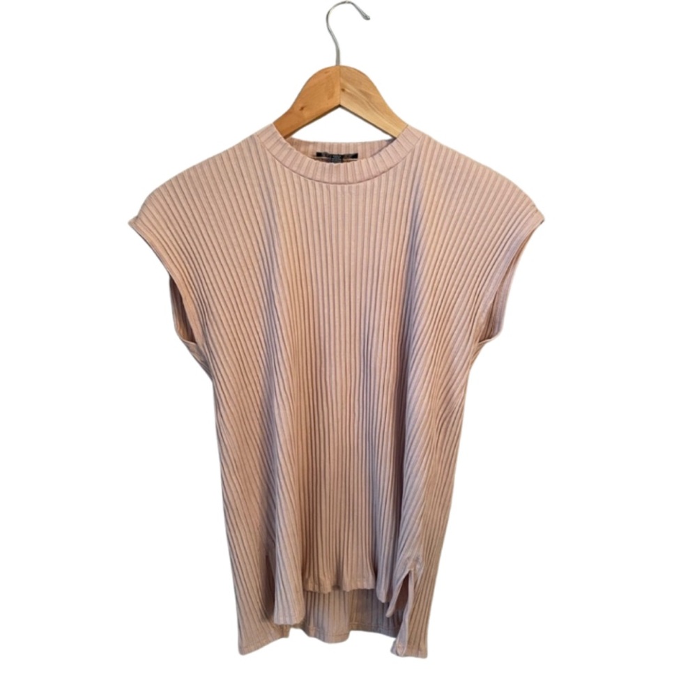 Eileen Fisher Tencel Lyocell Pink Ribbed Cap Sleeve Top Blush Pink S